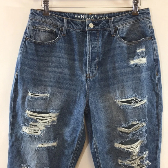 Vanilla Star 90s Boyfriend Jeans Womens 15 Medium Wash Distressed Button Fly - Picture 2 of 12